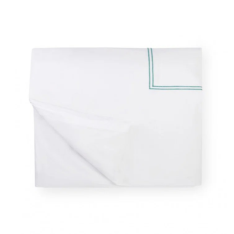 Italian Cotton Full/Queen Duvet Cover with Satin Stitching - White/Aqua