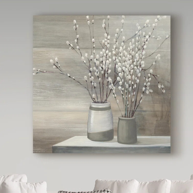 Trademark Fine Art " Pussy Willow Still Life Gray Pots Crop " by Julia Purinton
