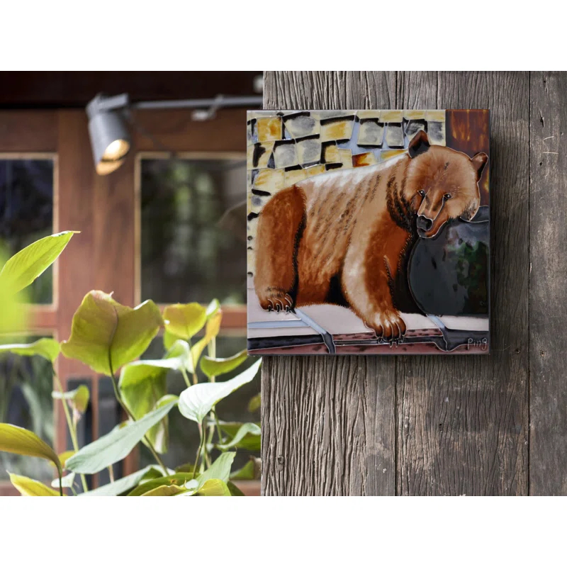 Continental Art Center 8x8" Ceramic Tile Brown Bear Wall Décor and Trivet Hot Plate