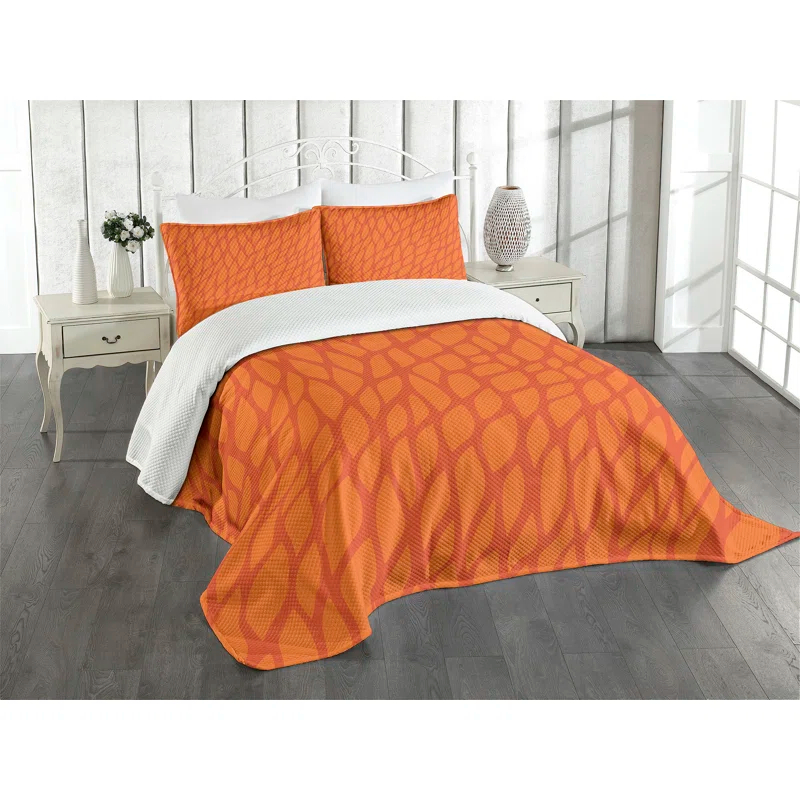 Ambesonne Ambesonne Burnt Orange Bedspread Set Nature Growth Leaves Orange Burnt Orange