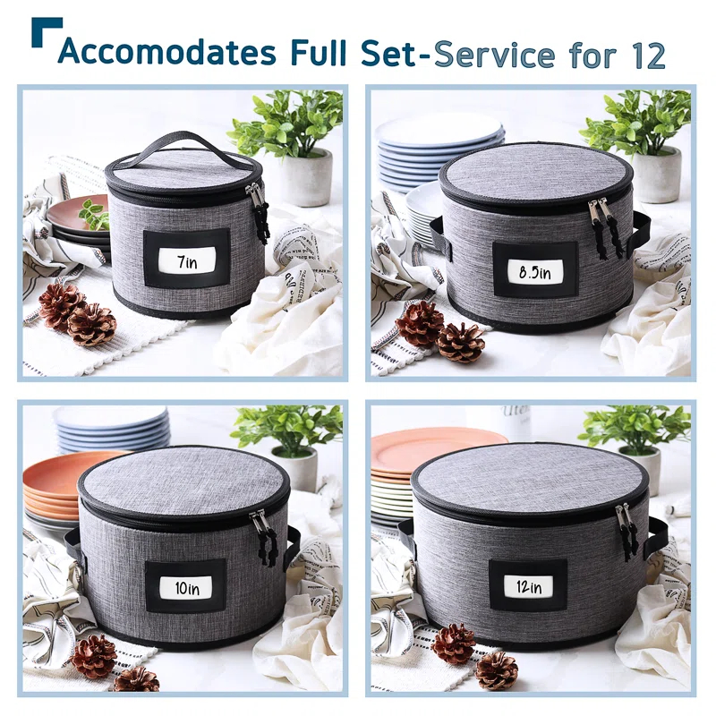 8 Piece Fabric Dinnerware Storage Set with Felt Dividers Included