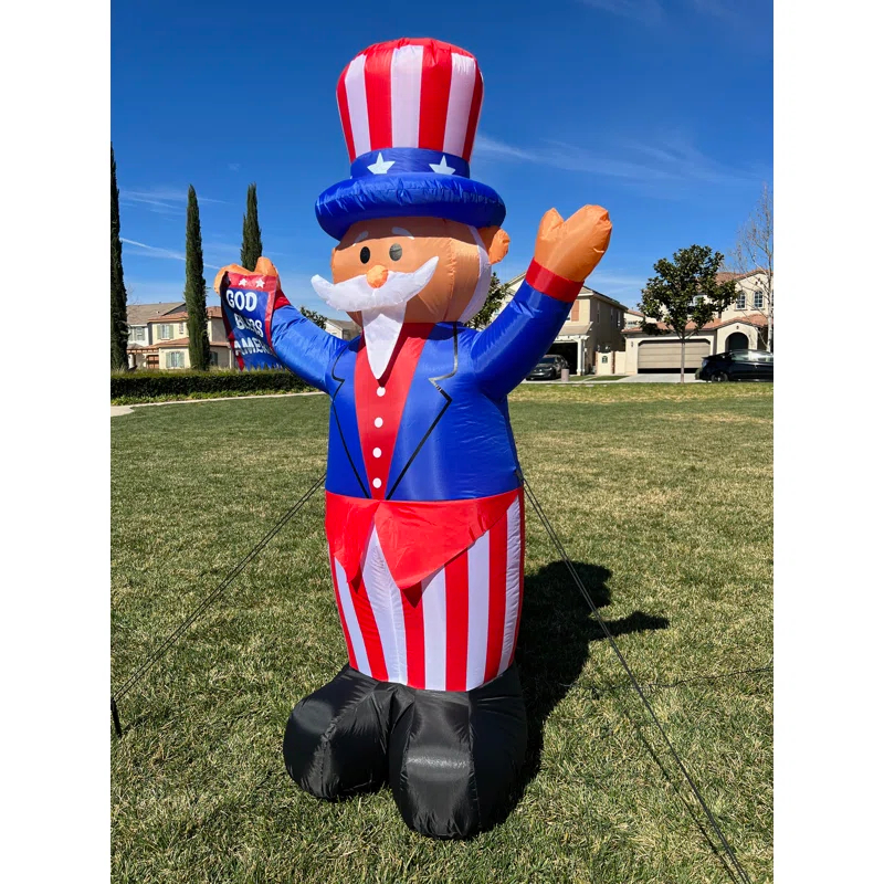 6 Foot Tall Lighted Patriotic Independence Day 4th of July Inflatable Uncle Sam with Flag Indoor / Outdoor Blow Up Holiday Yard Decoration