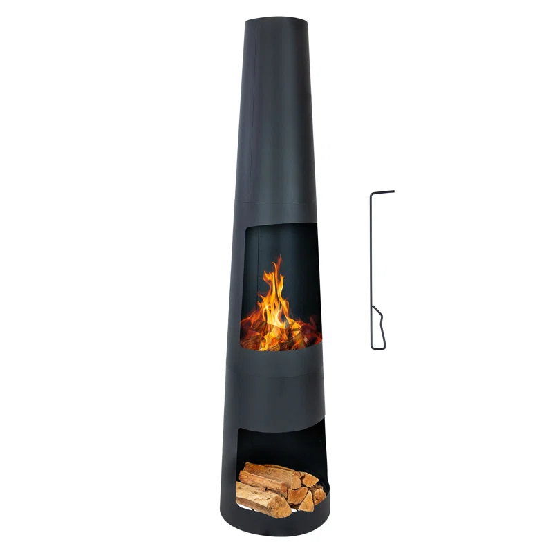 17 Stories 59" Black Finish Steel Outdoor Chiminea Fire Pit with Built-In Log Holder