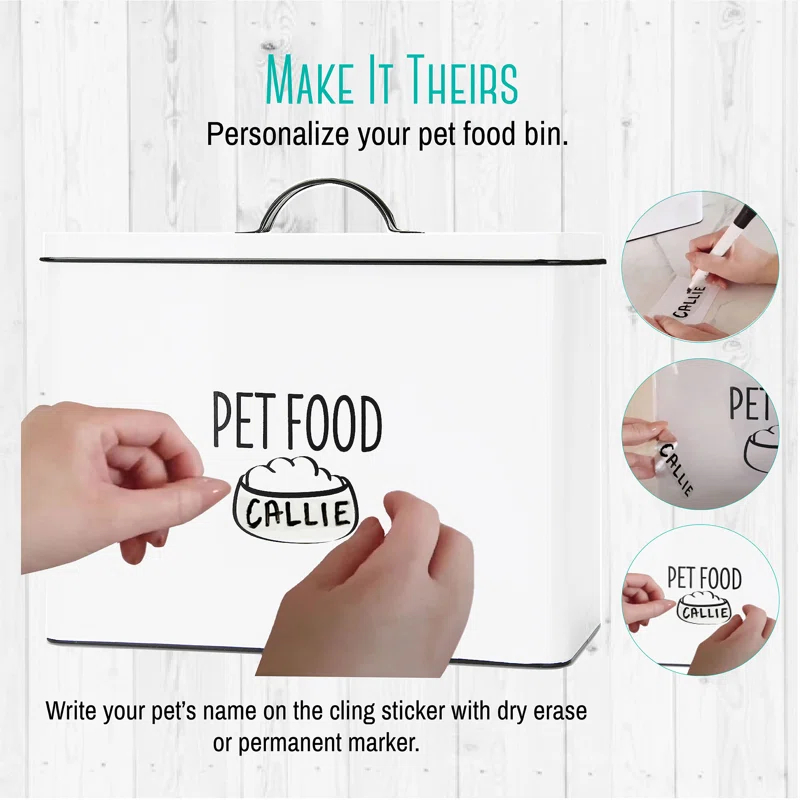 Outshine Co Outshine White Farmhouse Dog Food Bin Storage Container Cute Pet Food And Treat Canister With Lid & Reviews | Wayfair