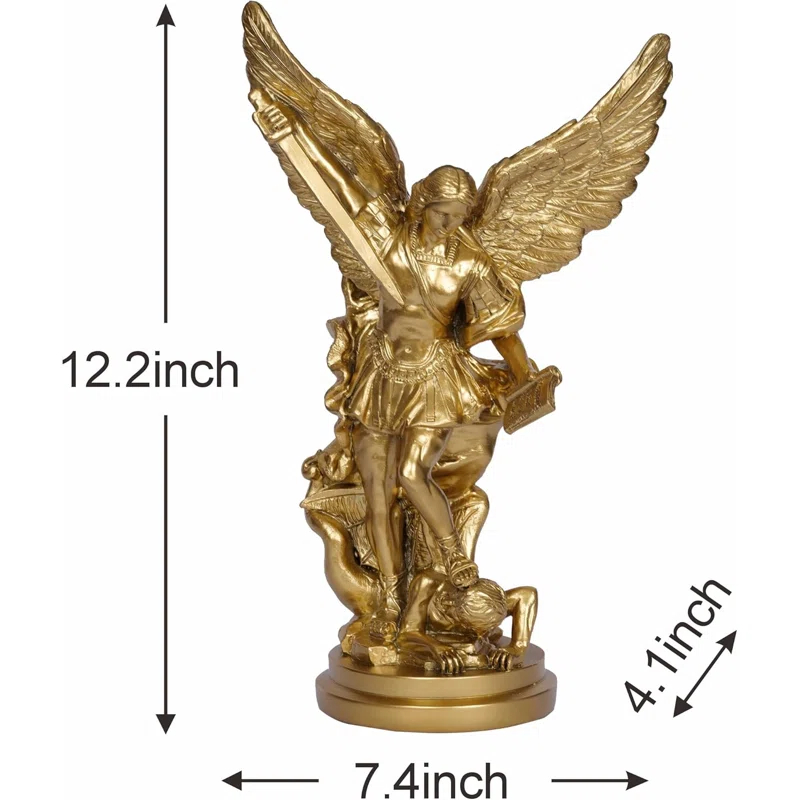 Trinx 12.2In St Michael Archangel Statue San Miguel Arcangel Statue Saint Michael Defeating Satan Michael Angel Statue Collection Figurines St. Michael Bronze Sculpture Archangel Michael Statue