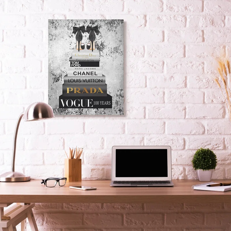 Stupell Industries " Fashion Designer Shoes Bookstack Black And White Watercolor "