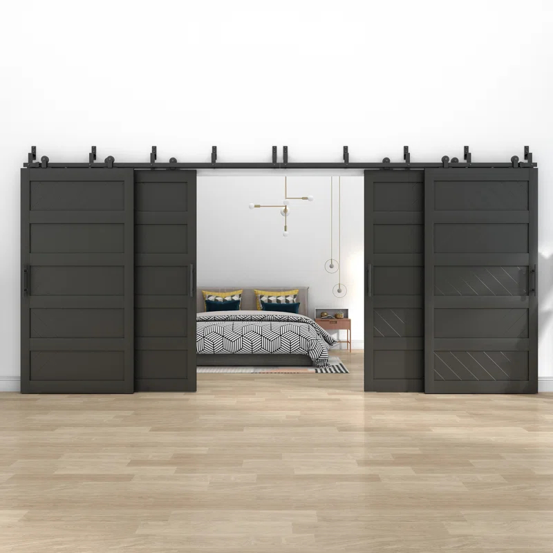 JUBEST Double Bypass Barn Door Doors Manufactured Wood Wave Design Barn Door With Installation Hardware Kits