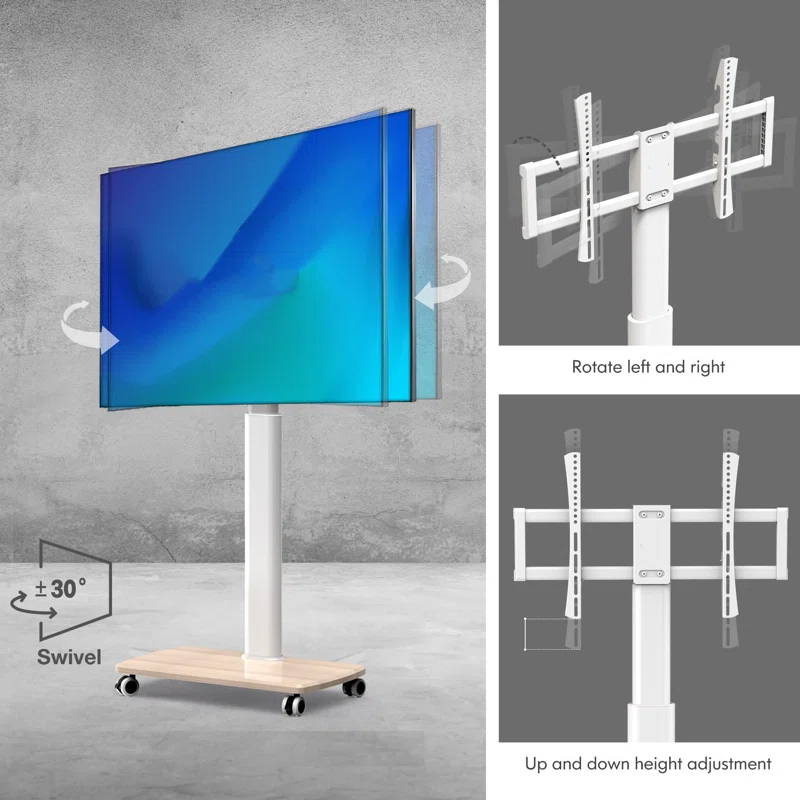 MASTER CRAFT WINDOW AND DOOR Rolling TV Stand For 32 To 65 70 Inch Tvs, Portable Mobile TV Cart On Wheels, Tall Universal TV Floor Stands With Swivel Mount, Fit Corner, Bedroom, Living Room, Small Dorm
