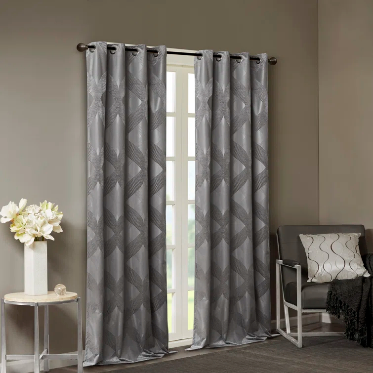 Madison Park Bentley Ogee Knitted Jacquard Geometric Total Blackout Single Curtain Panel