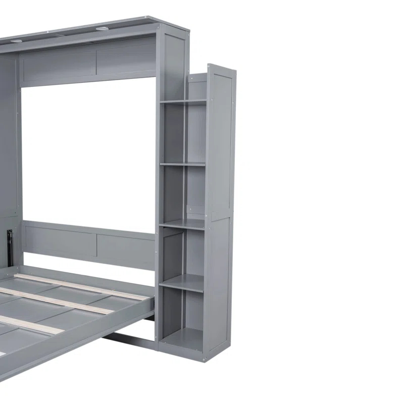 SHANRUGUOJI Murphy Bed Wall Bed With Shelves And LED Lights With Side Storage Bookcases