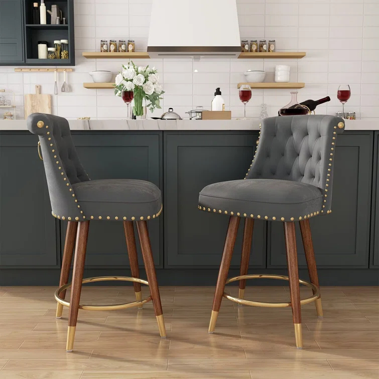 Everly Quinn Claymont Swivel 24 inch Counter Height Stools  (Set of 2) Upholstered Bar Stools with Back