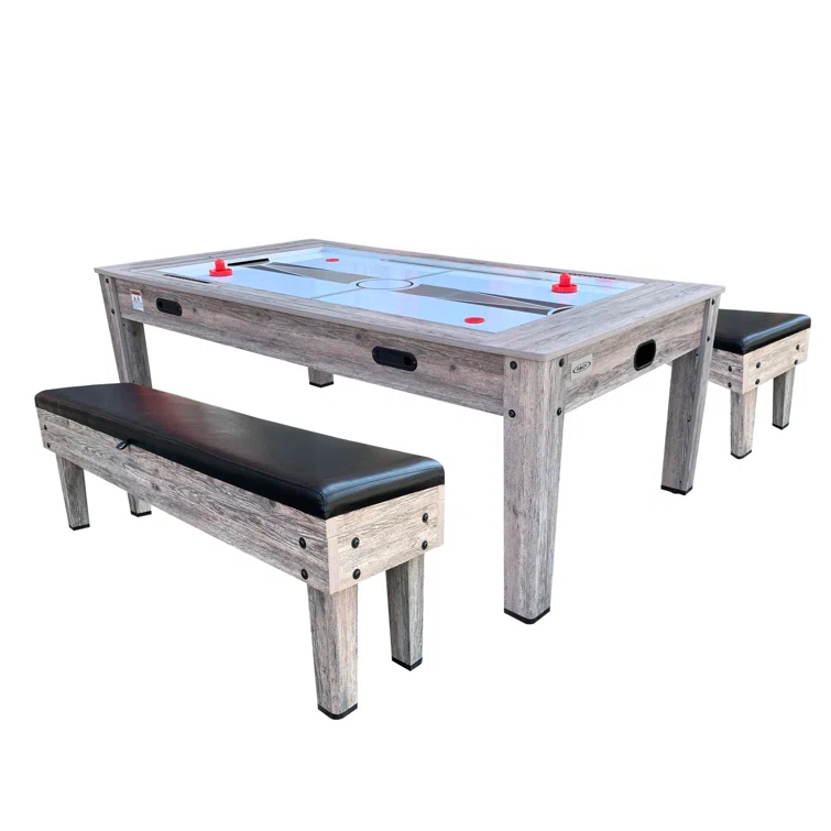 RACK Pool Tables Rack Luxor 7.5-Foot 4-In-1 Multi-Game Swivel Billiard/Pool Table (Blue Felt With 2 Bench)
