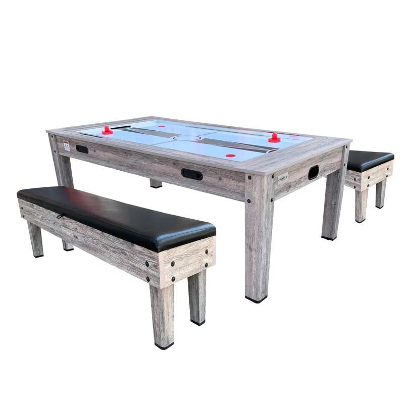 RACK Pool Tables Rack Luxor 7.5-Foot 4-In-1 Multi-Game Swivel Billiard/Pool Table (Blue Felt With 2 Bench)