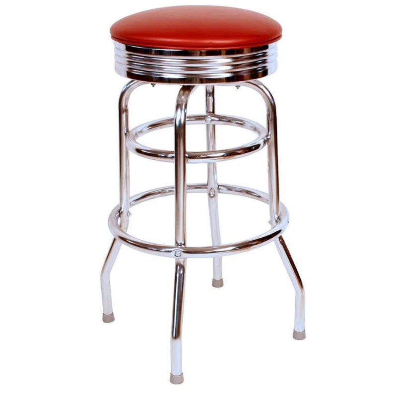 Richardson Seating Retro Home Double Ring Chrome Pan Swivel 30" Bar Stool