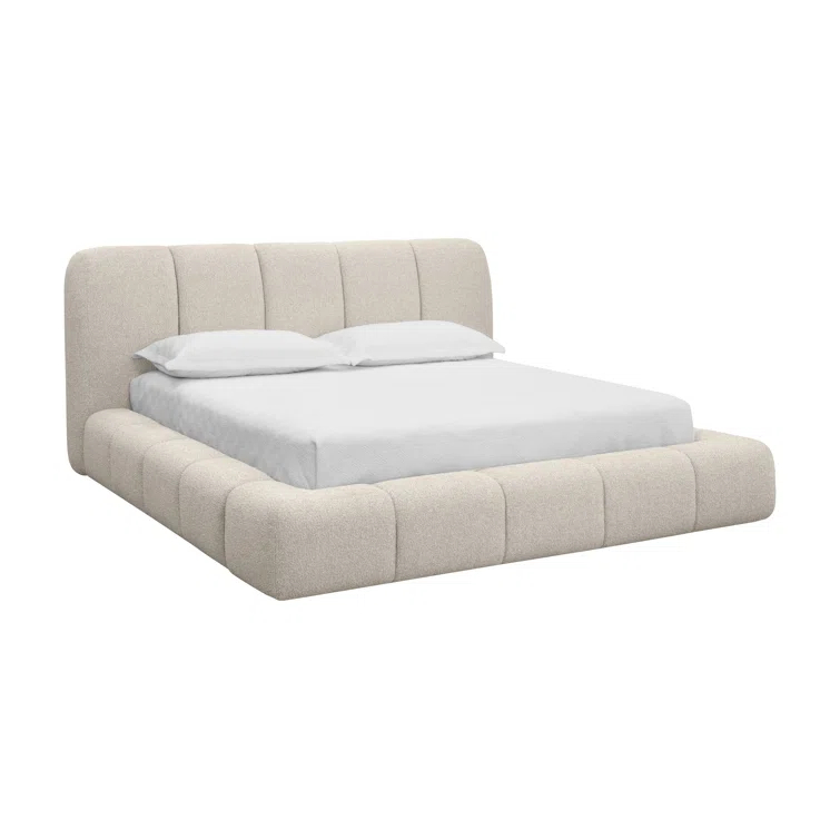 Gray Upholstered King Platform Bed with Tufted Headboard