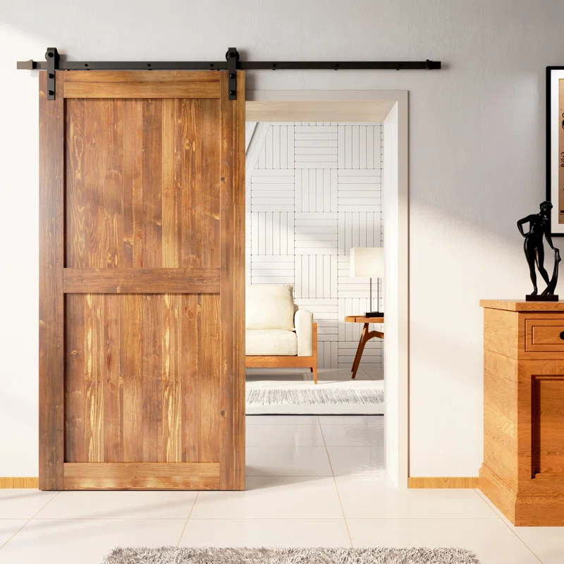 Homacer H Design Color Solid Pine Wood Unassembled Door with Black Rustic Installation Hardware Kit