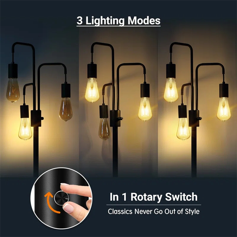 Living Room Industrial Floor Lamp, Modern Floor Lamp Standing Lamp With 3 Lights, Bulbs Not Included,