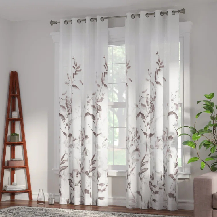 Madison Park Cecily Floral Printed Burnout Sheer Grommet Single Curtain Panel
