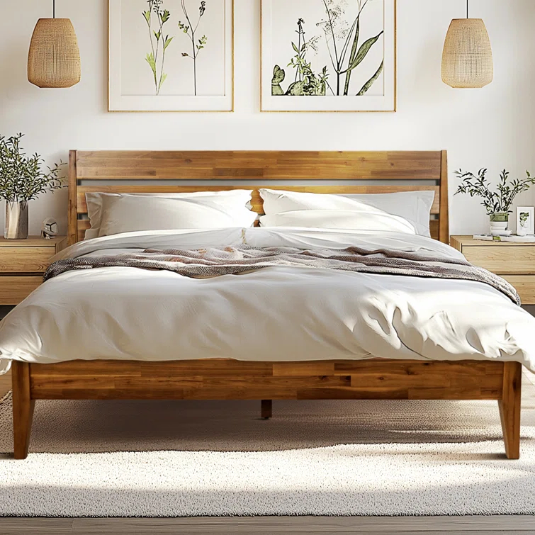 Acacia Acacia Premium Emery Solid Wood Platform Bed Frame with Headboard Included, No Box Spring Needed, Weight Capacity 800lb.