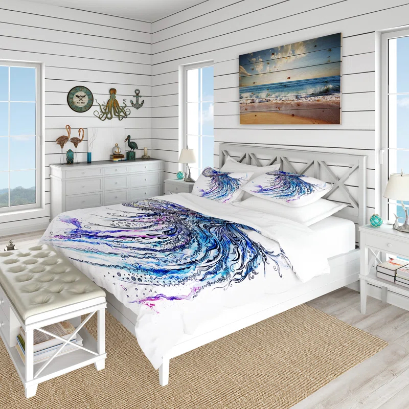 Vintage Beige Minimalism Floral Blossums Coastal Duvet Cover Set