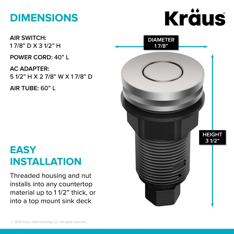 Kraus WasteGuard Stainless Steel Air Switch