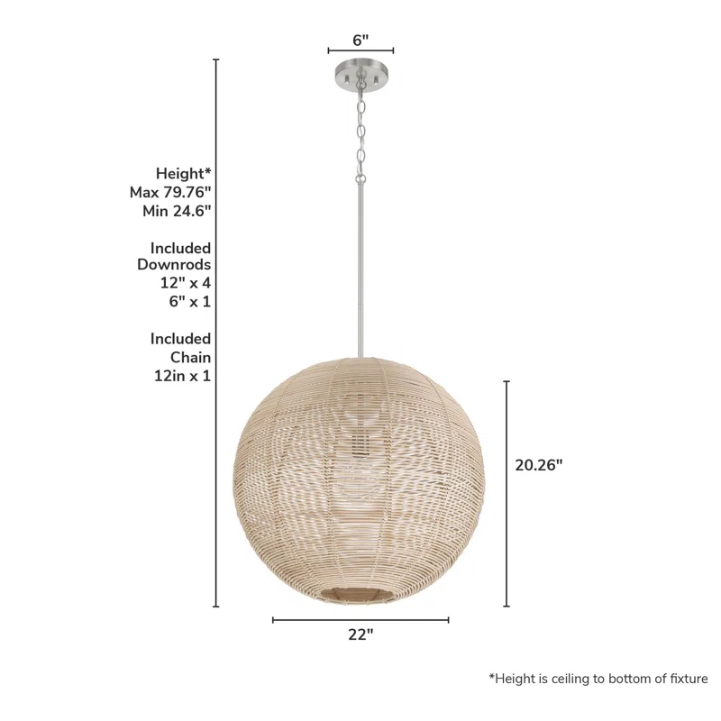 Hunter Fan Hunter Berkeley 1 Light Medium Pendant Ceiling Light Fixture