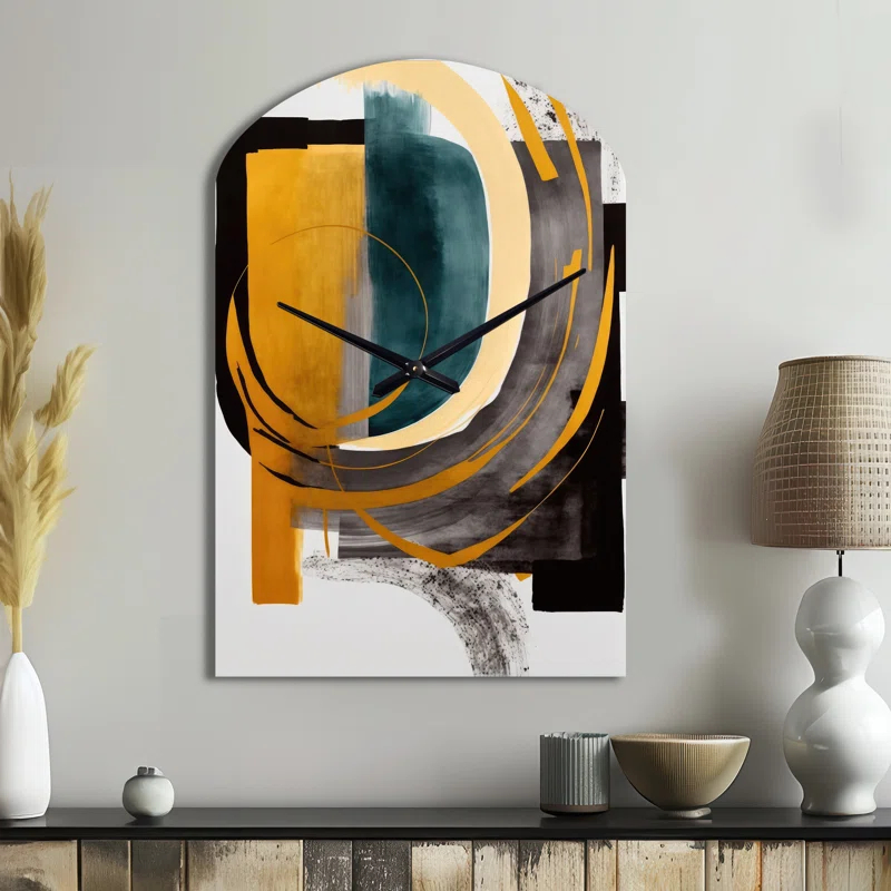 Design Art Modern Green Art Deco IV - Arch Shape Abstract Transitional 3D Wall Clock