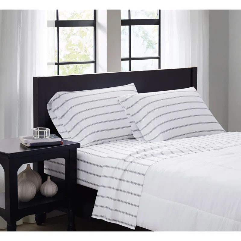 Truly Soft Ticking Stripe Microfiber Plaid Sheet Set