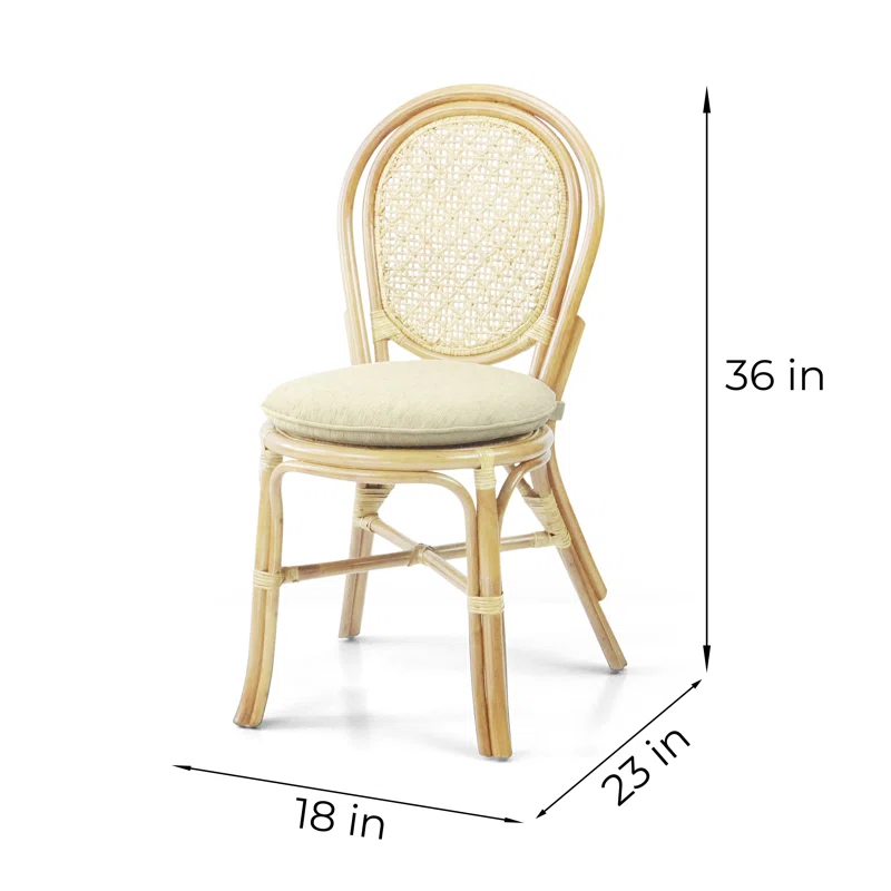 Bayou Breeze 4 Denver Dining Handmade Wicker Side Chair Natural Rattan With Cream Cushion (Set of 4)