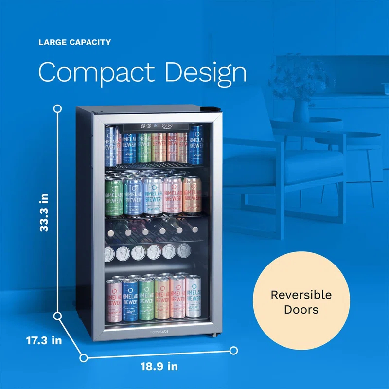 hOmeLabs hOmeLabs Beverage Refrigerator and Cooler - Glass Door Mini Fridge with 120 Slim Cans Capacity