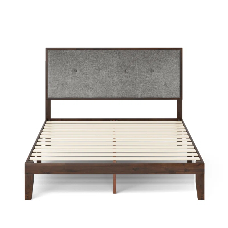 Zinus Moiz 42 inch Wood Platform Bed Frame with Adjustable Upholstered Headboard