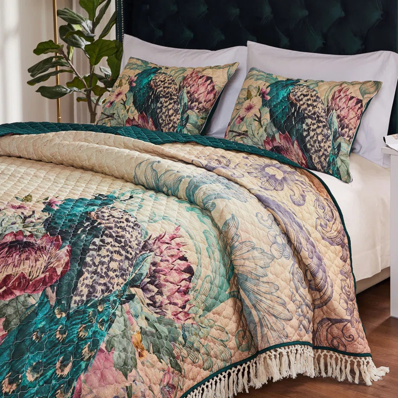 Barefoot Bungalow Eden Peacock Boho Vintage Quilt Set