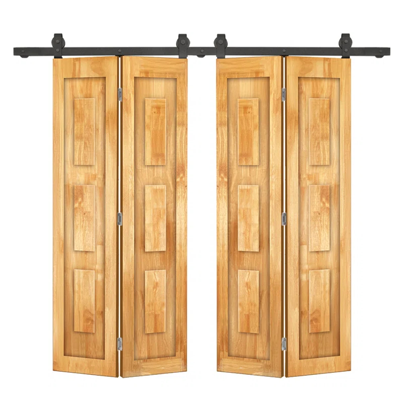 Calhome 3 Panel Shaker Pine Wood Double Bi-Fold Door with Sliding Barn Door Hardware Kit