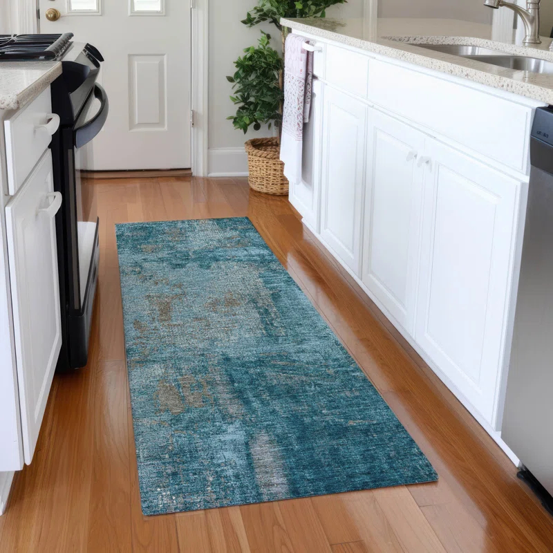 Machine Washable Indoor/Outdoor Chayden ACN989 Teal Rug