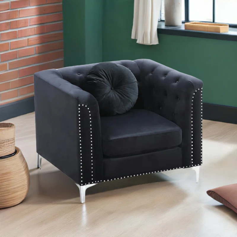 The Classy Home Colmar Velvet 3 Piece Living Room Set (Set of 3)
