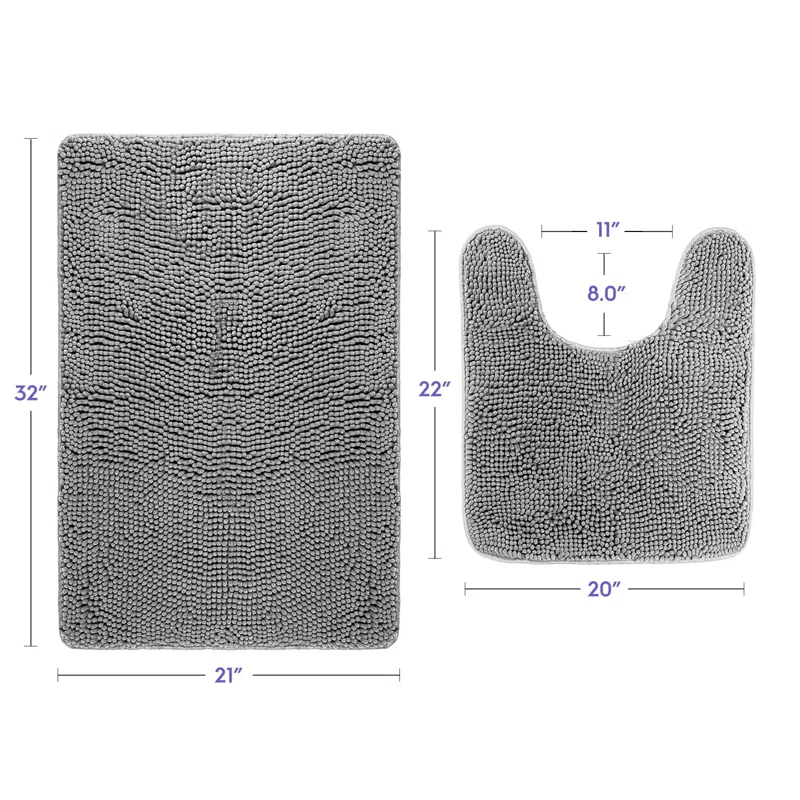 Latitude Run® Bathroom Rugs, Extra-Thick Memory Foam Bath Mat, Ultra-Soft Chenille Microfiber, Highly Absorbent, Machine Washable, Shaggy Bath Mats For Bathroom, Circular Cutout (21X32 + 20X22, 2Pcs) Grey