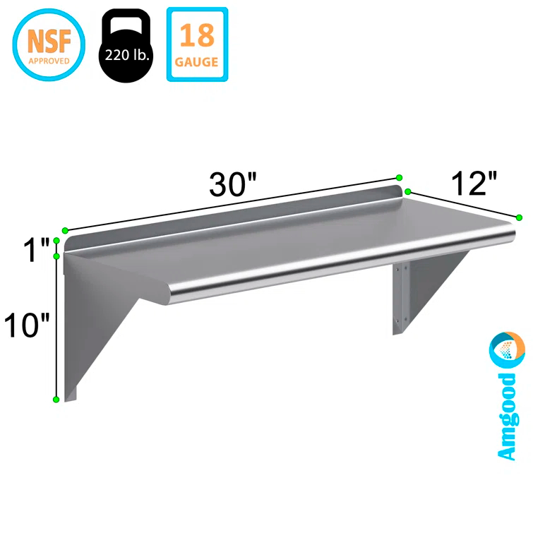 Amgood 12 in. x 30 in. Stainless Steel Wall Shelf