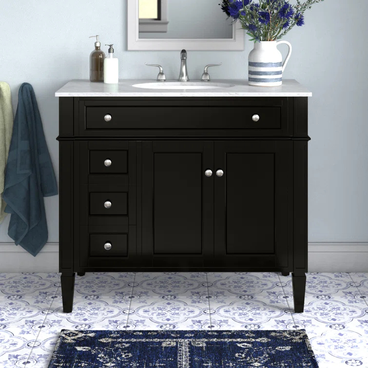 Rivers 40" Free-Standing Single Bathroom Vanity Set with Marble Vanity Top