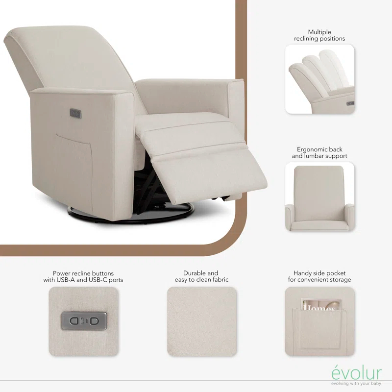Evolur Greenguard Gold Certified Upholstered Swivel Reclining Glider
