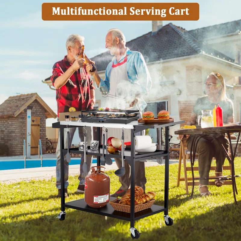 17 Stories Outdoor Grill Cart Table, With 4 Wheels,For Home Party, Bar, Camping