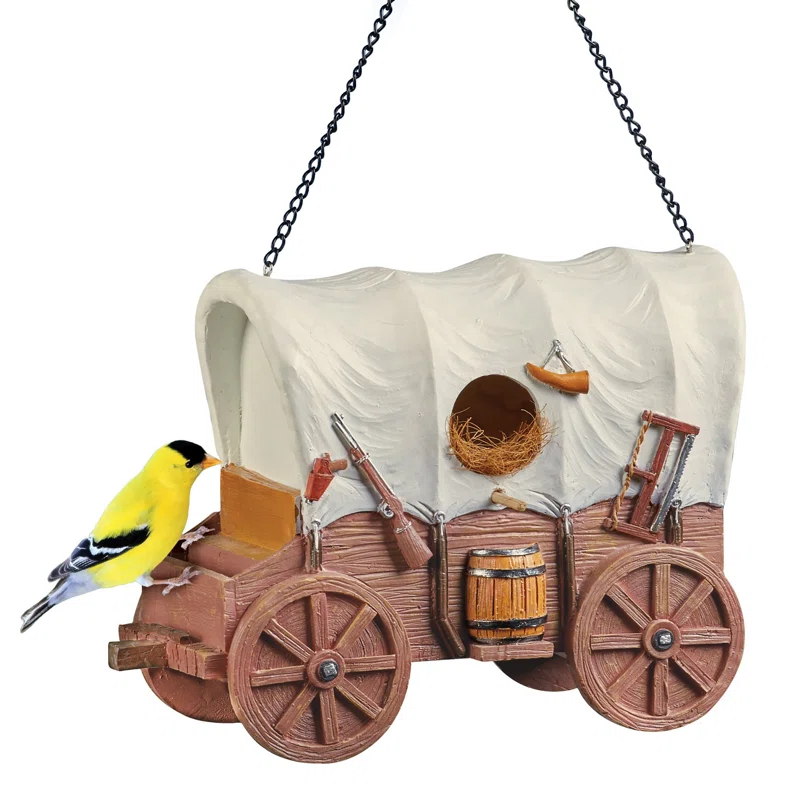 August Grove® Hand-Painted Covered Wagon Hanging Birdhouse