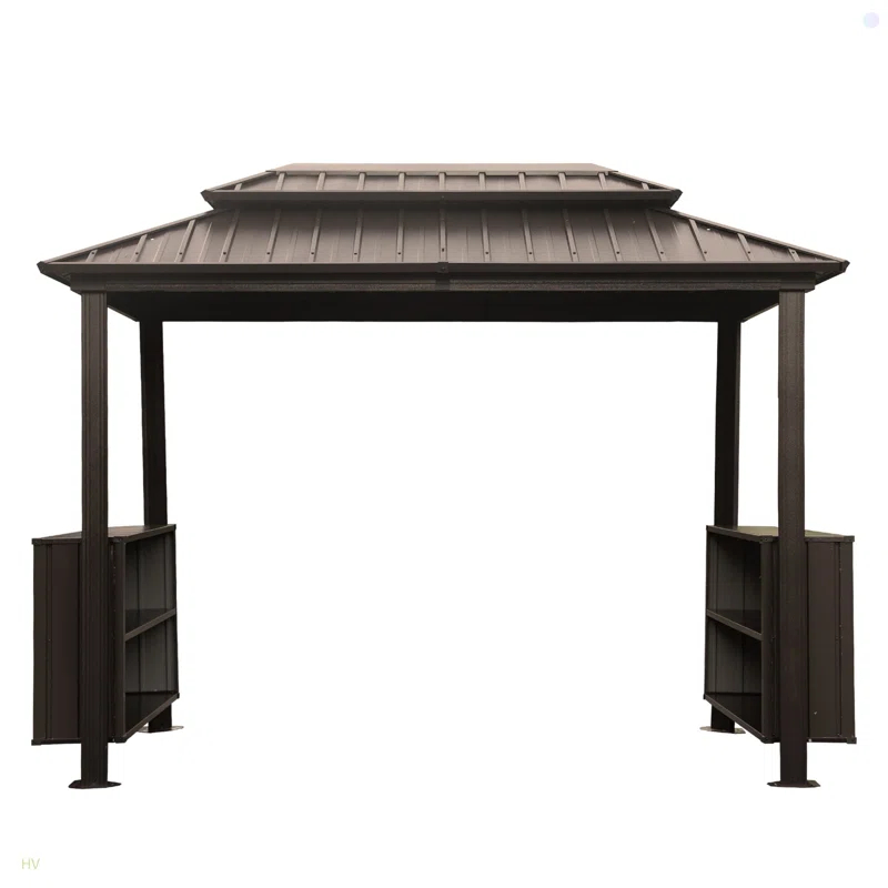 HomeViewto Hardtop Grill Gazebo, Outdoor BBQ Gazebo With Double Galvanized Steel Roof, Patio Grill Canopy With 2 Cabinets And Ceiling Hooks For Backyard, Lawn, Garden