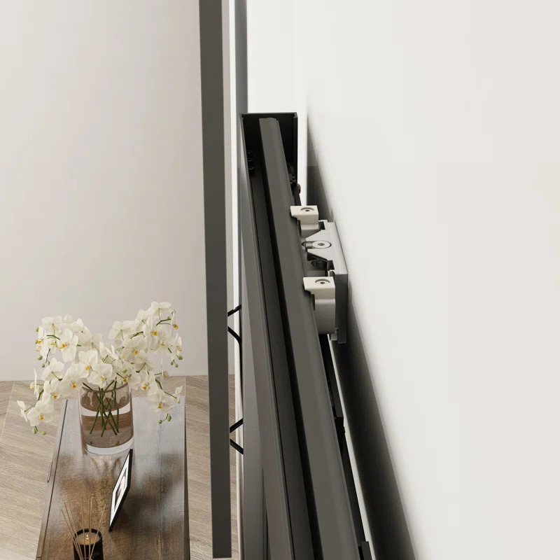 40 in. x 84 in. Full Lite Frost Glass Steel Frame Sliding Door with Hardware Kit Hidden Track System