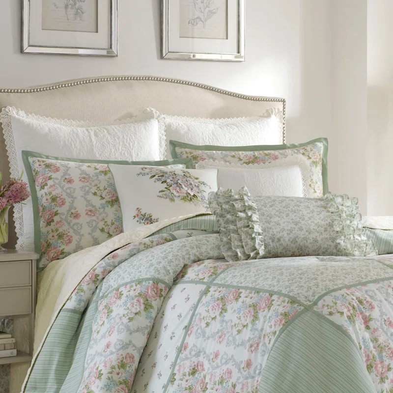 Laura Ashley Harper Green Cotton Comforter Set