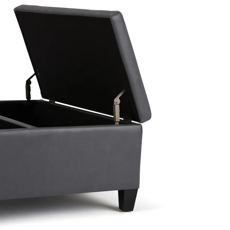 Simpli Home Ellis 36"W Upholstered Square Coffee Table Storage Ottoman with Split Lift Top