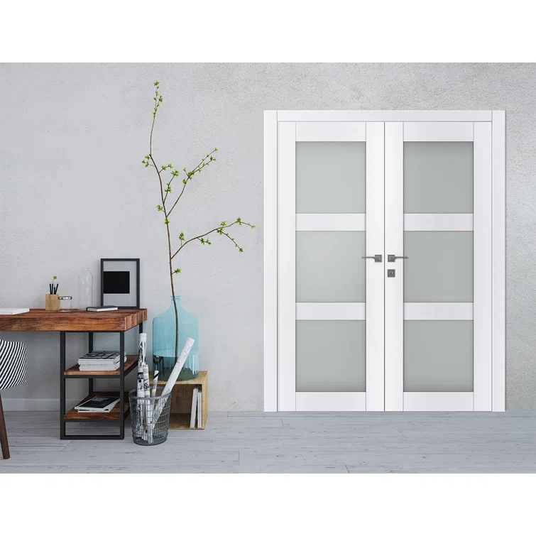 Belldinni Palladio 3 Lite Manufactured Wood and Frosted Glass Interior Double Prehung Door