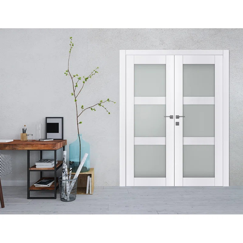 Belldinni Palladio 3 Lite Manufactured Wood and Frosted Glass Interior Double Prehung Door