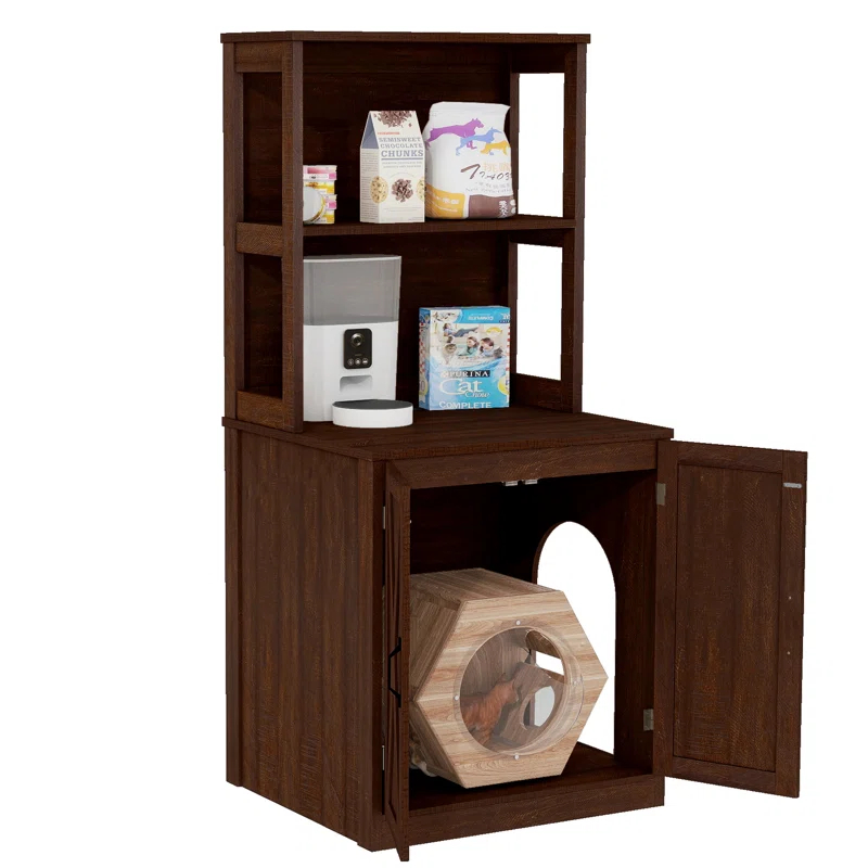 Archie & Oscar™ Alida Large Cat Litter Box Enclosure With Shelves And Doors, Hidden Litter Box Furniture