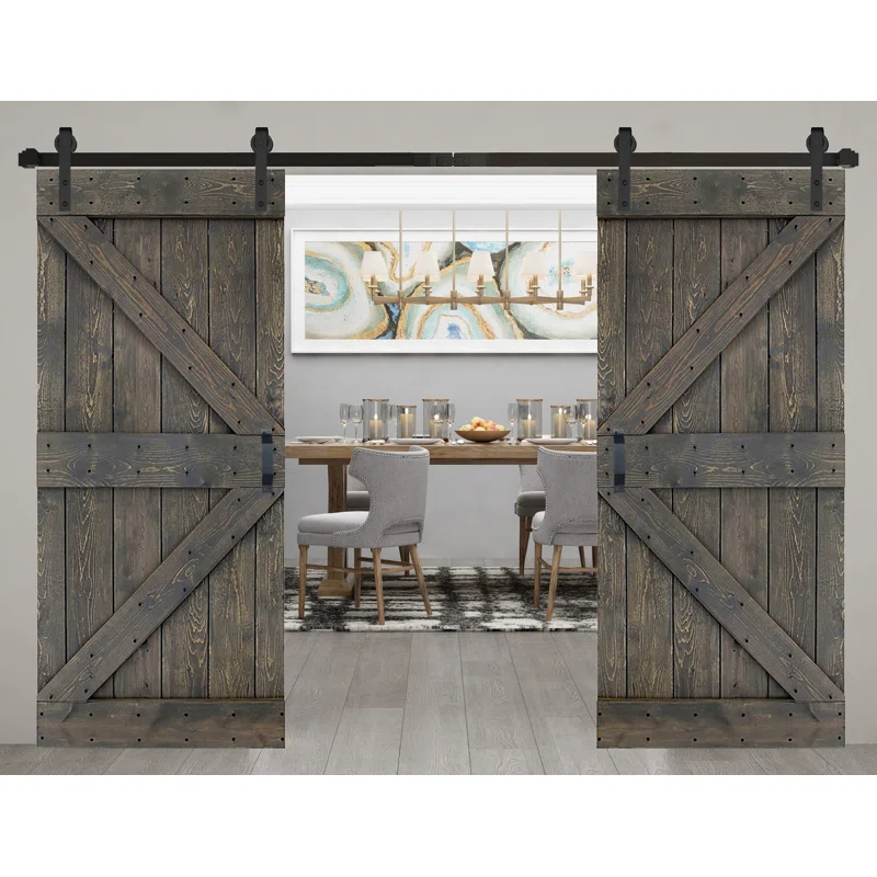 IsLife K Style Solid Core Wood Double Sliding Barn Door with Hardware Kit -Assembly Needed (Set of 2)