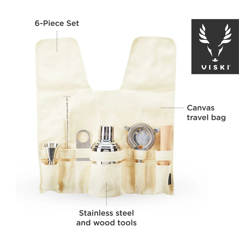 Viski 7-Piece Stainless Steel Travel Bar Barware Set